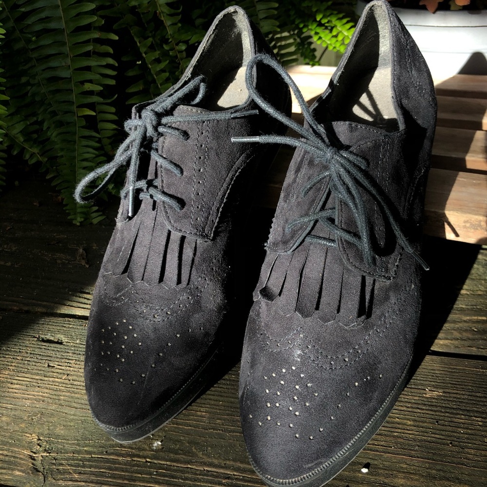 H&M Black Suede, Tasseled Platform Shoes